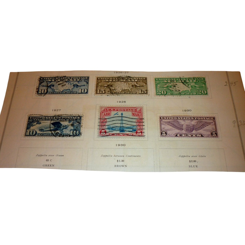 Vintage US Air Mail Stamps 1926-1930 Map Spirit of St Louis Beacon Winged Globe